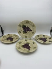 Linens N Things Grape Bunch Vines Embossed Rings Brown Rim Dinner Plate (4) 11”