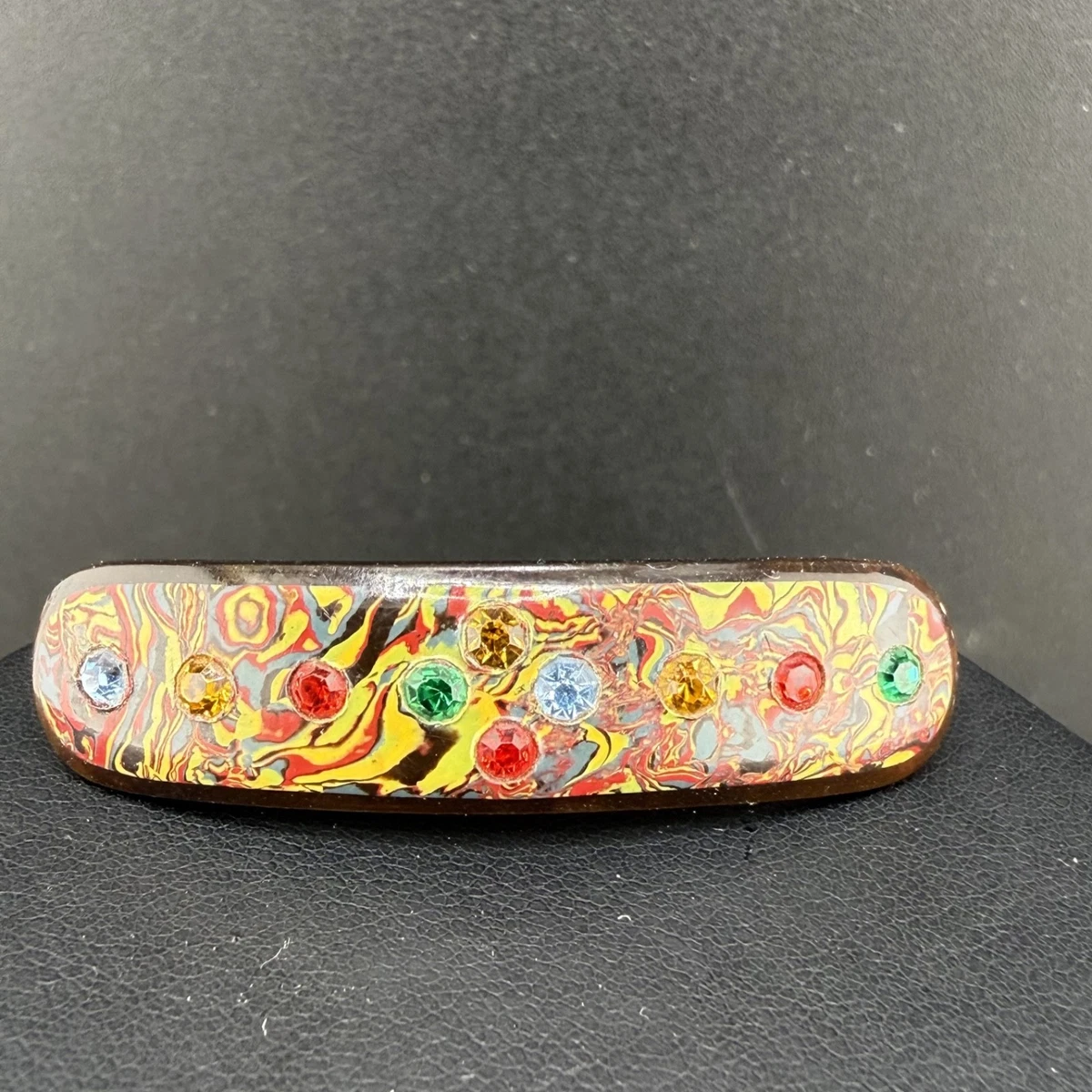 Vintage 80/90s “Tortoiseshell” with rhinestone accents Hair Barrette 1970 main image 3