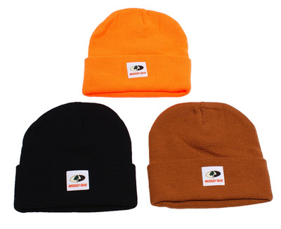 Mossy Oak Men's One Size Orange Black Brown Cuff Beanie Hats 3 in Package