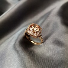 Womens Geometric Alloy Ring With Citrine Zircon Gemstone And Diamond Decoration