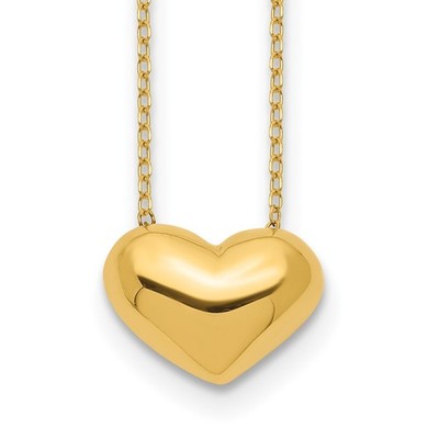 14k Gelbgold poliert gepufftes Herz Halskette 18'' für Frauen 1,47 gm