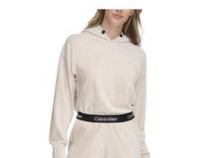 Calvin Klein Performance Womens Velour Hoodie Chalk Ivory XS NEW 
