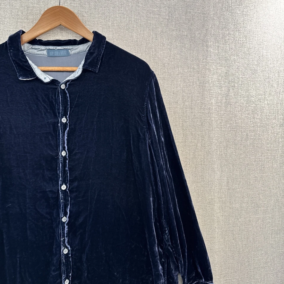 Camisa feminina CP Shades Romy veludo XL azul relaxado manga longa túnica botão para cima* - Imagem 3 de 4