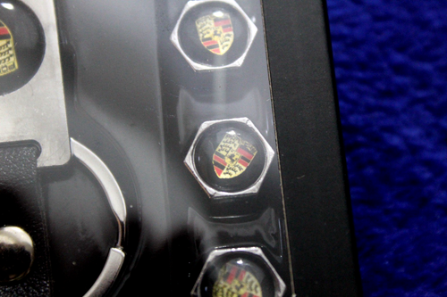 NIB Porsche Valve Stem Caps and Key Fob Key Chain Accessory Crest - Picture 5 of 6