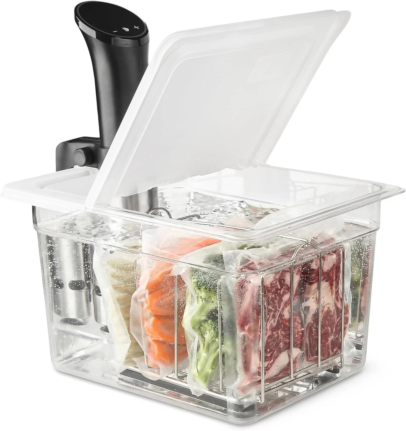 12 Quart Sous Vide Container with Collapsible Hinged Lid + Wobble-Free Stainless