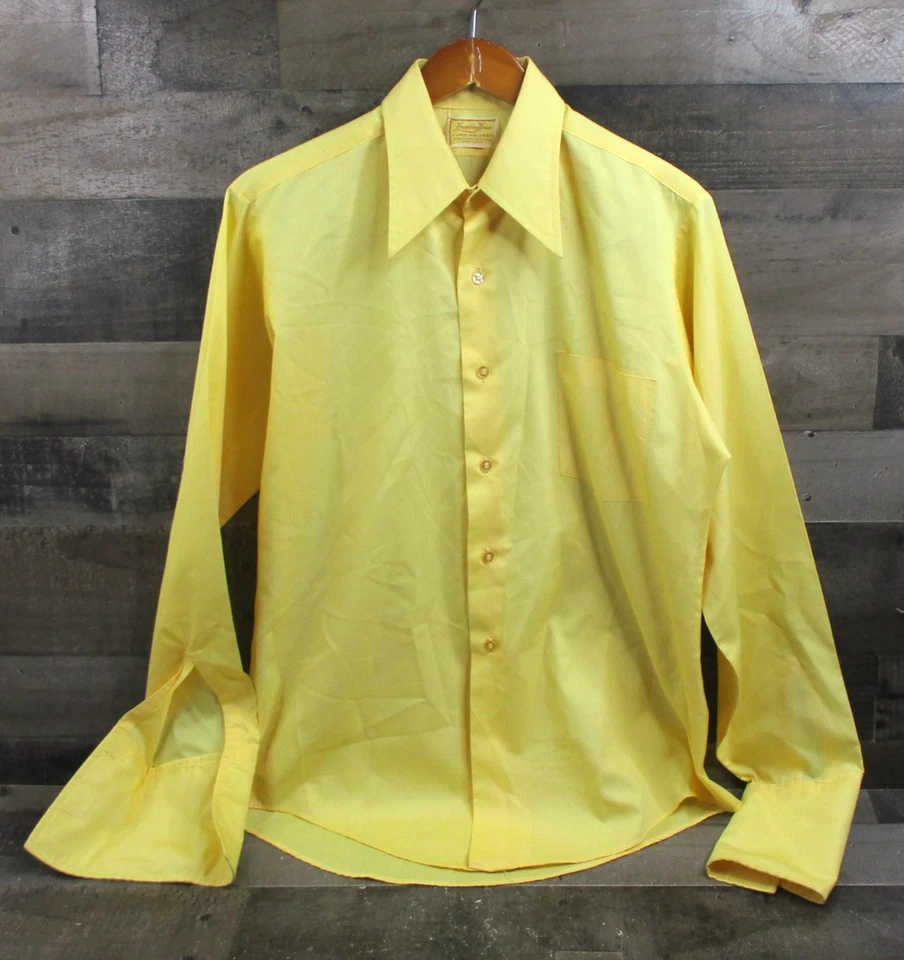 Vintage Hampshire House Van Heusen Shirt Mens 15.5 34 Dress Dagger Collar 70s - Image 2 of 4