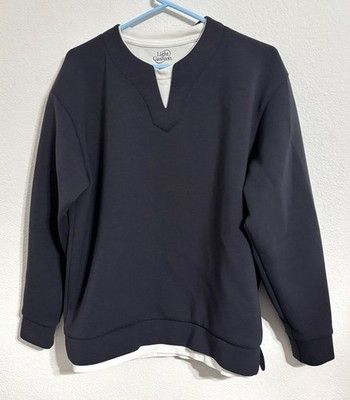Global Work Japan, Light Cushion Men Long Sleeve Gray and White Pullover, Medium