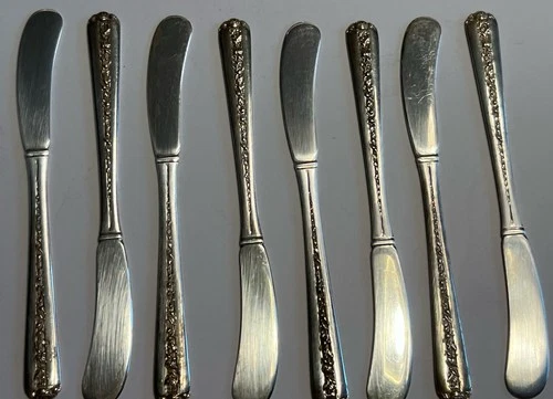 Towle Rambler Rose Sterling Silver Handle, Set-8 Butter Spreaders W/Storage Bag