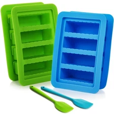2 Pack Silicone Butter Mold with Lid and Spatula, Non-Stick Tray Fits Standa