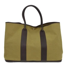 Hermes Khaki Toile Officier Garden Party TGM Tote Handbag T KQ00147