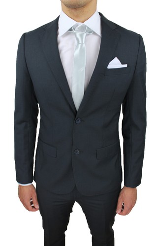 ELEGANTE ABITO UOMO COMPLETO VESTITO SARTORIALE GRIGIO SCURO SLIM FIT da 42  a 58 | eBay