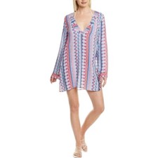 La Blanca Long Sleeve Tunic CoverUp In Bird of Paradise Small V-Neck NWT