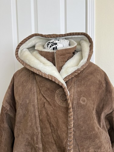NWT Vtg 80S Dalmys Suede Leather Faux Shearing Jacket W Hood Brown Zip Up Sz M - Picture 3 of 19