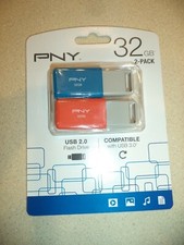 PNY USB 2.0 Flash Drives 32GB, Assorted P-FD32GX2ODM-GE 2 PACK 64 TOTAL RANDOM