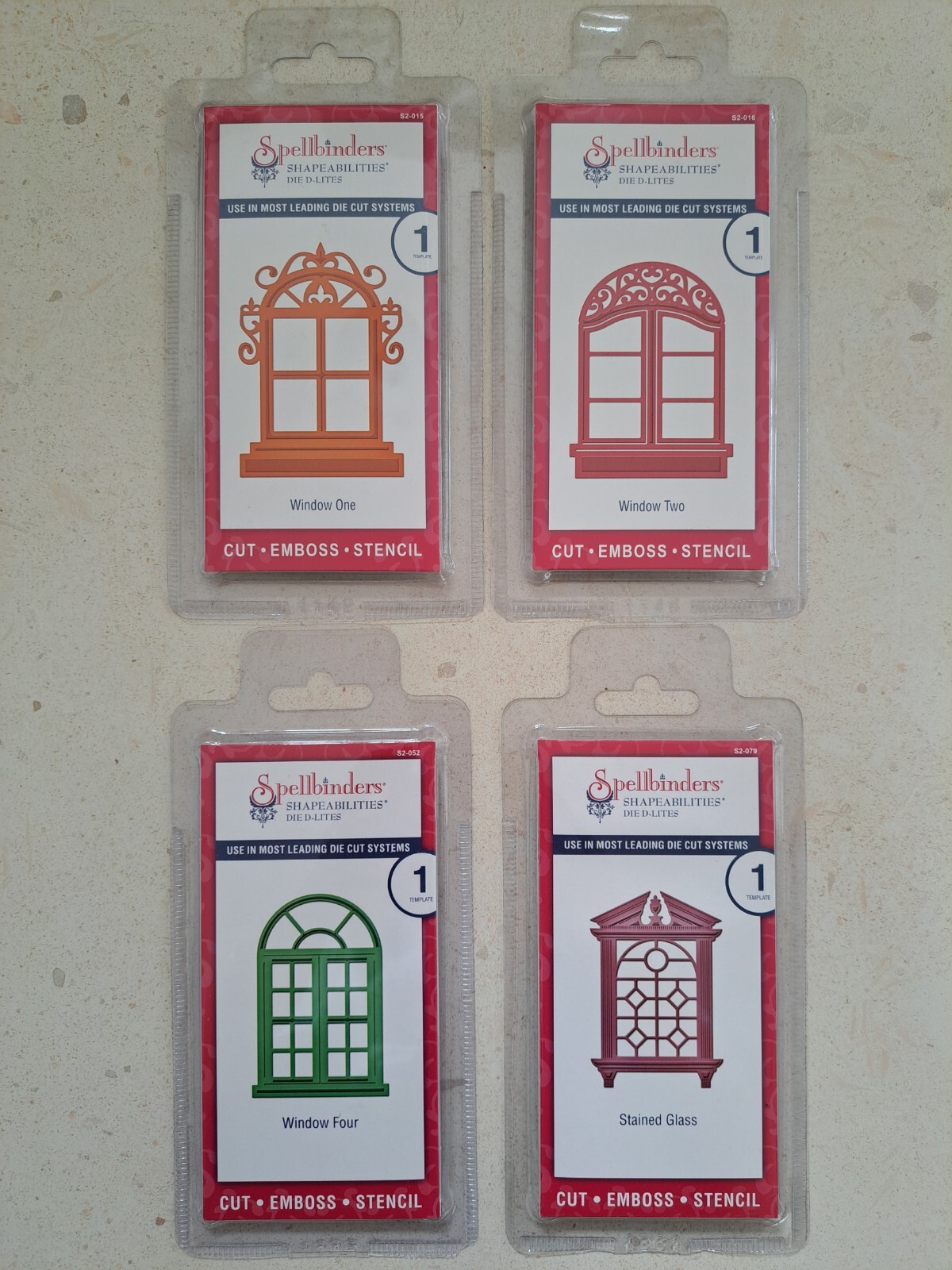4 SPELLBINDERS Shapeabilities DIE D-LITES Window One Two Four Stained Glass BNIP