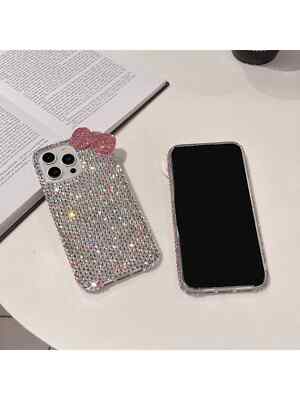 Elegante 3D rote Schleife Silber Strass Stoßfest Handyhülle für iPhone 16 13