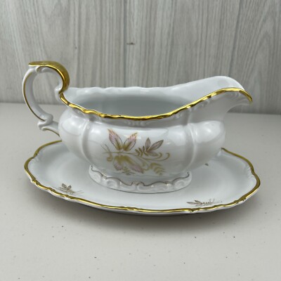 Edelstein Bavaria Maria-Theresia OAKLAND 19705 Gravy Sauce Boat w/Attached Plate