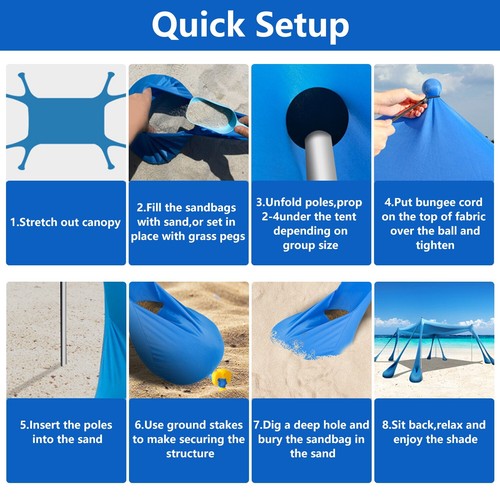 Windproof Beach Canopy Tent Shelter Sun Protection for Camping Fishing Picnic - Picture 12 of 17