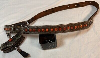 Buy Antique Tibetian Coral Belt With Pouch - Hand Riveted Steel, Leather And Brass