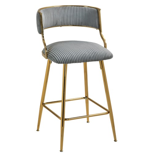 Counter Height Bar Stools Golden Chromed Base Corduroy Barstools Back Set of 2 - Picture 7 of 17