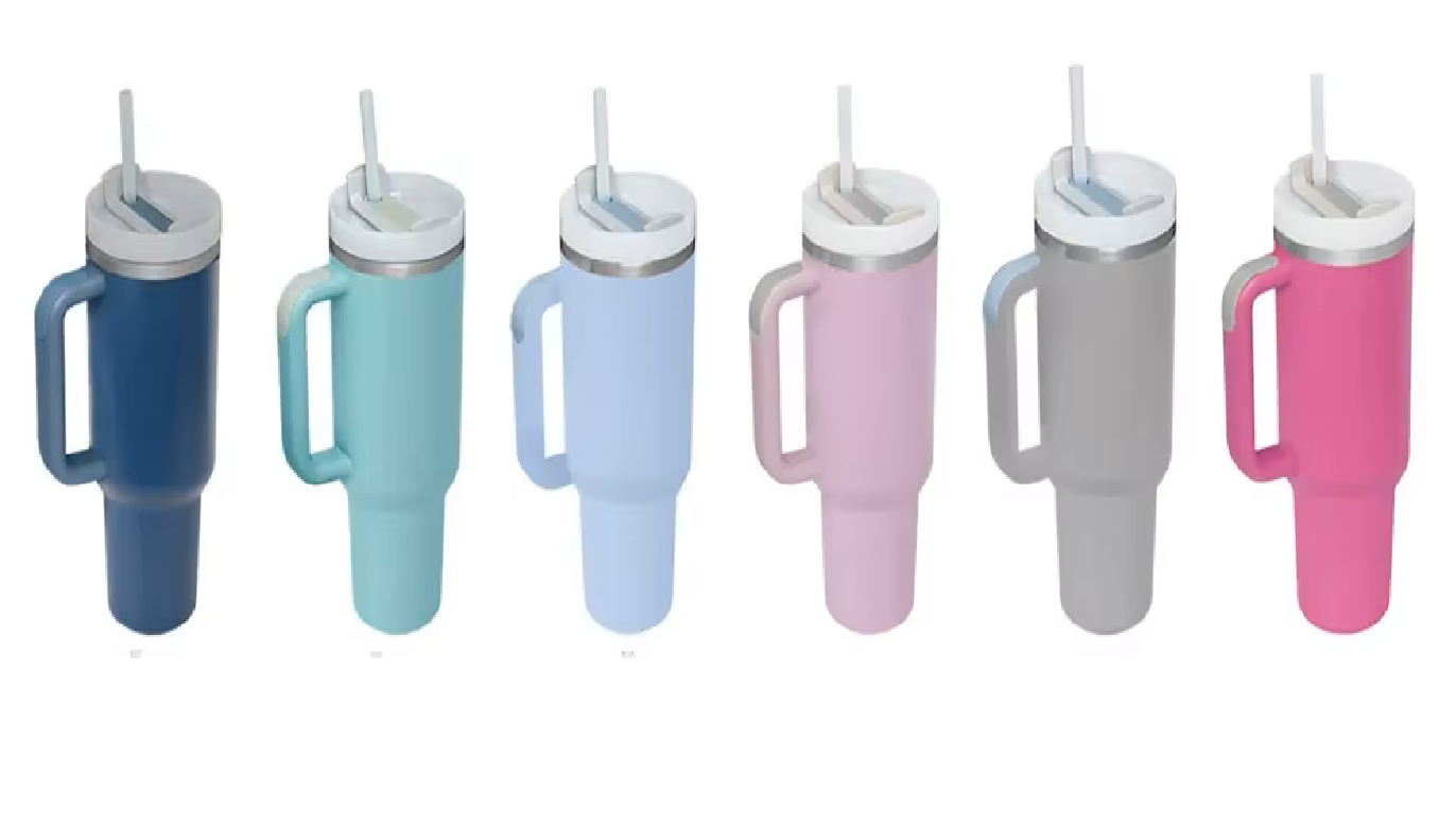 40oz Stainless Steel Vacuum Insulated Tumbler With Handle Straw Lid Mug Flask