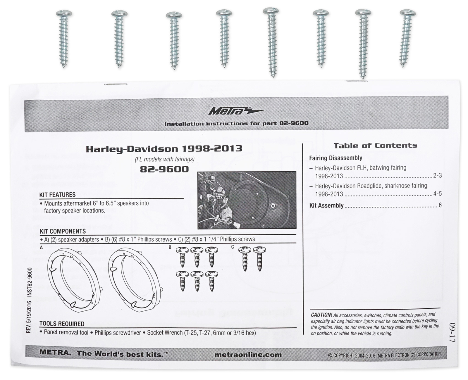 Переходная пластина для динамиков Metra 82-9600 1998-2013 Harley Davidson Touring от 6 до 65 дюймов