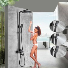 Exposed Shower mixer Taps Black Bathroom Twin Head Square Bar set Wall Mounted