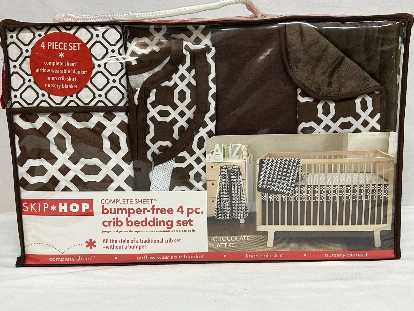 Skip Hop 4 Piece Crib Bedding Set Chocolate Lattice Brown nursery new
