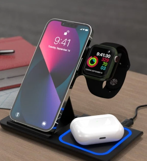 Wireless Charger Stand for iPhone, Apple Watch & AirPods 3-in-1 Fast Charger - Image 2 of 4