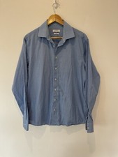 Calvin Klein Men  s Blue Check Button Up Slim Fit Shirt Easy Iron Cotton Size 42