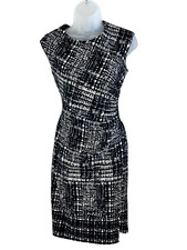 Studio One New York Sheath Cinch Waist Black White Pattered Dress Women's Size 8