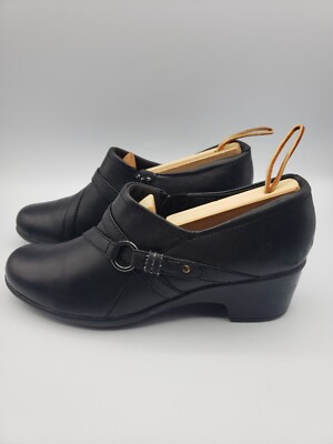 Clarks Ankle Booties Womens 8M Black Leather Chunky Side Strap Zipper