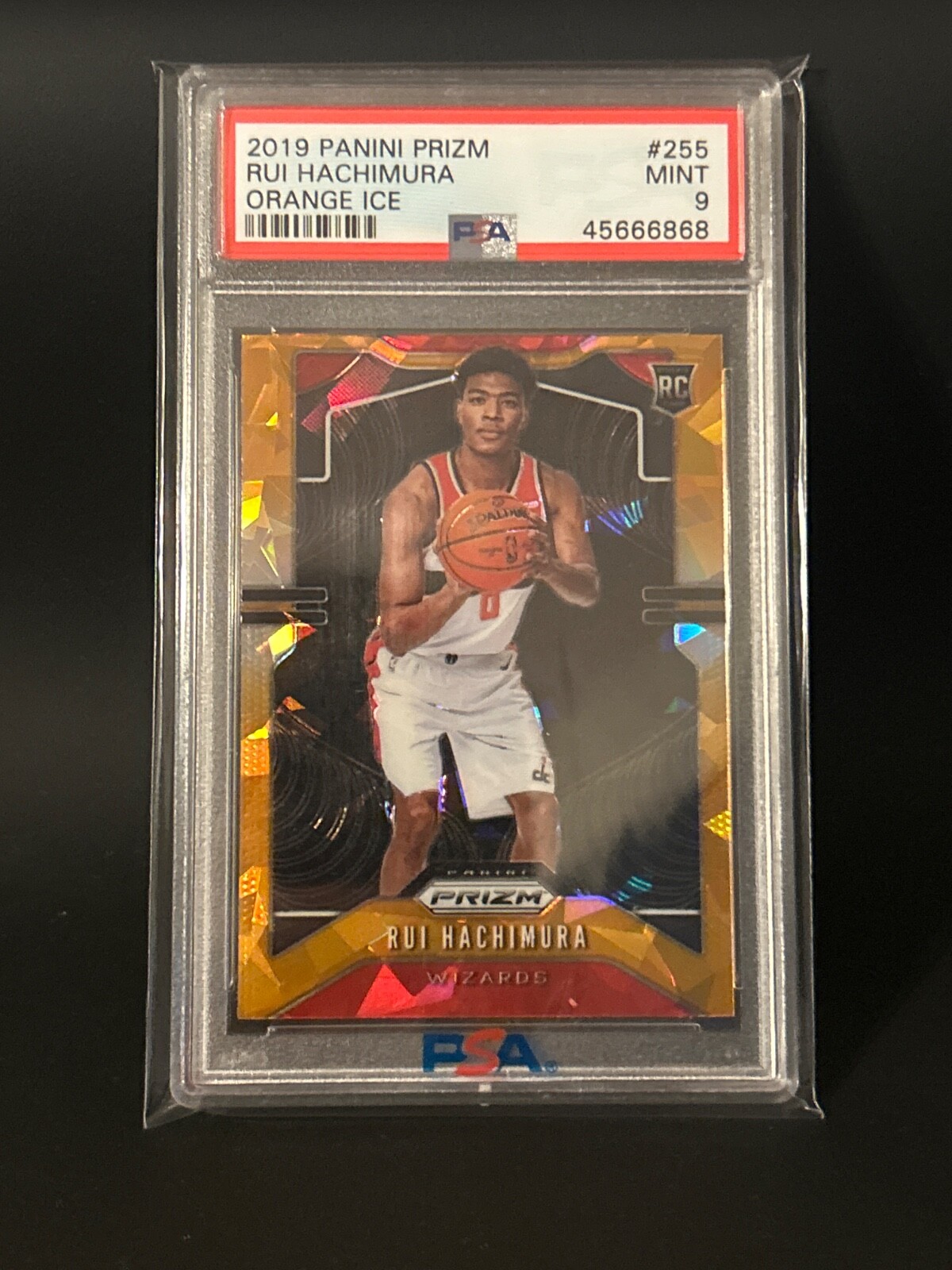 PSA 9  Rui Hachimura  RC ▪ 2019-20 Prizm  ORANGE ICE Prizm #255  Wizards  Rookie