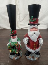 Set 2 J Adams NORTH POLE Caroling Top Hat Santa 1994 Christmas Statues VINTAGE.