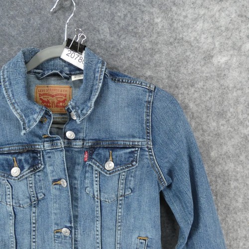 Levi's Jean Jacket Girls Small Denim Med Wash Trucker Button Up - Picture 6 of 12