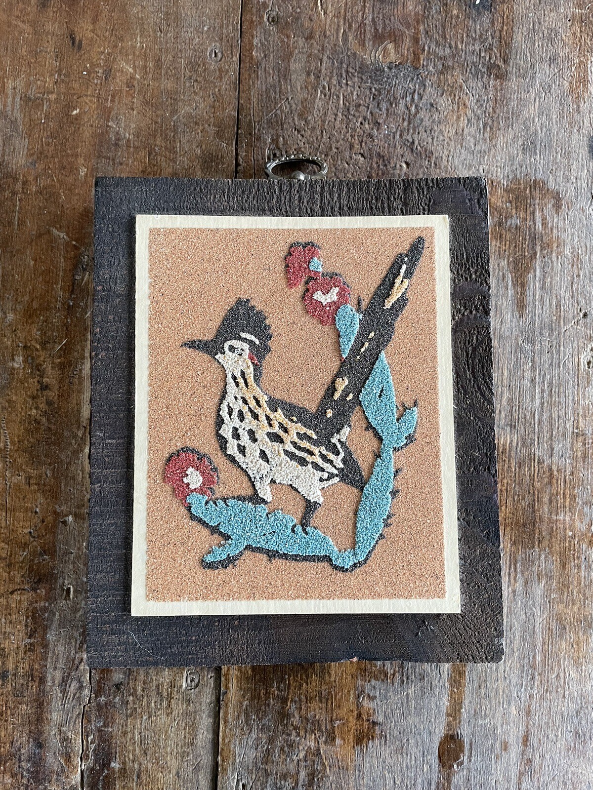 Vintage Framed Sand Art New Mexico Roadrunner Eagle Dance Rainbow Way