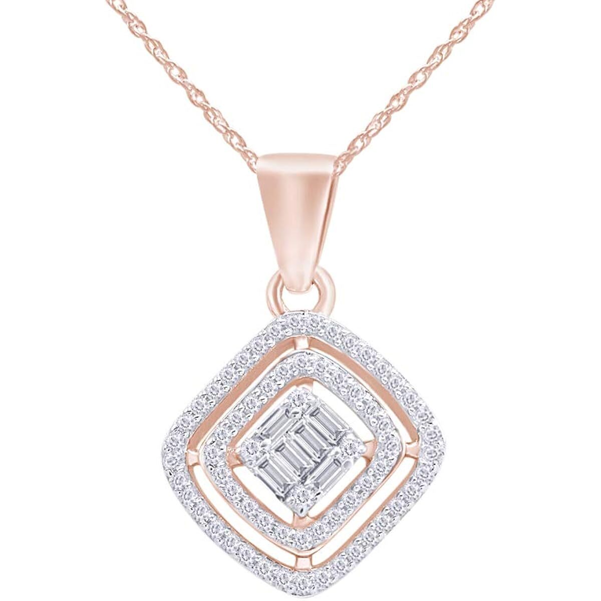 1/3 Ct Square Cluster Pendant 18" Necklace Lab Grown Diamond 14k Gold