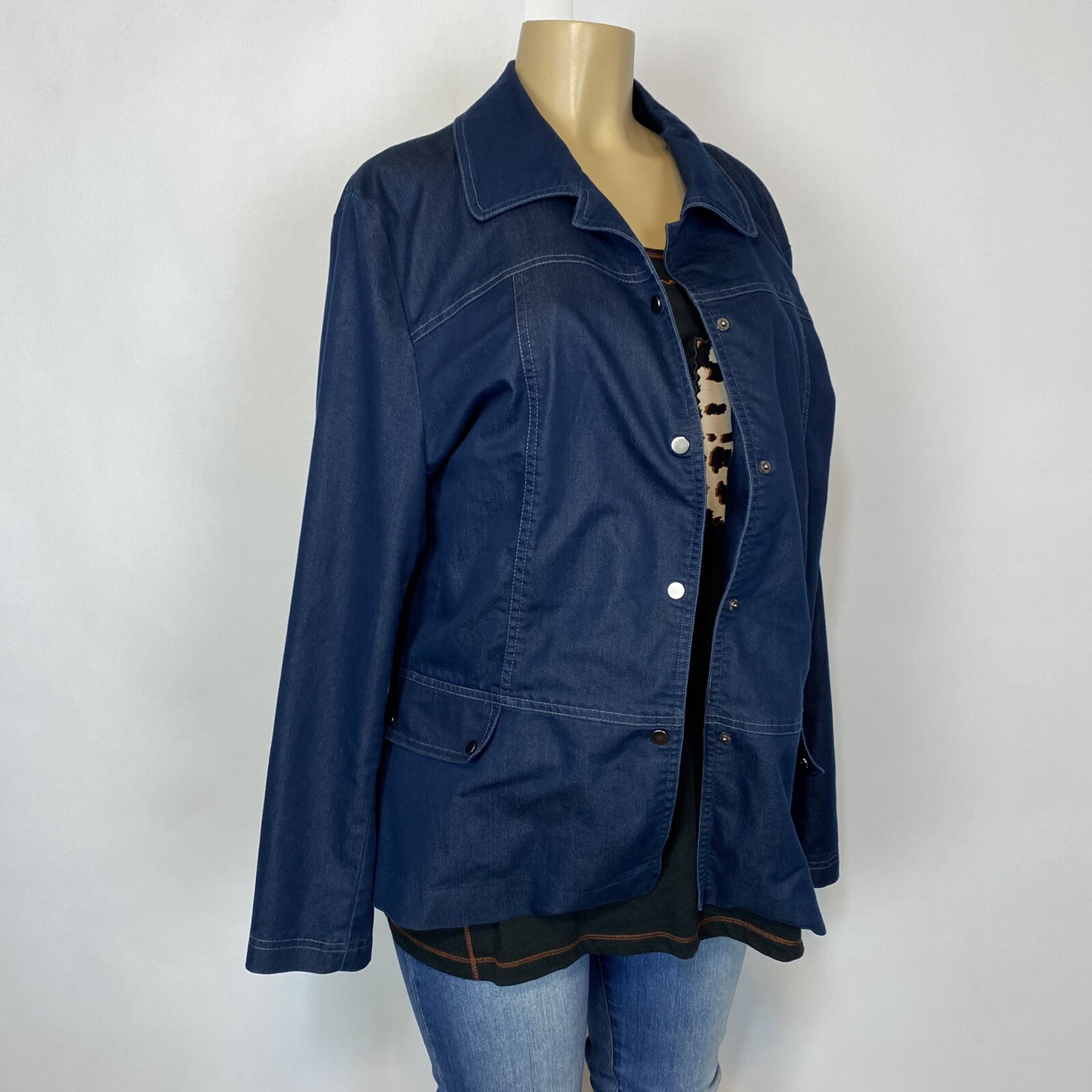 Studio V Snap Up Stretch Basic Blue Jacket Women … - image 3