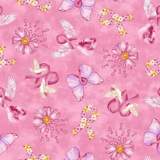 Pink Power by Lilac Bee Designs, Lt Pink Tossed Motifs  44" Wide BTY