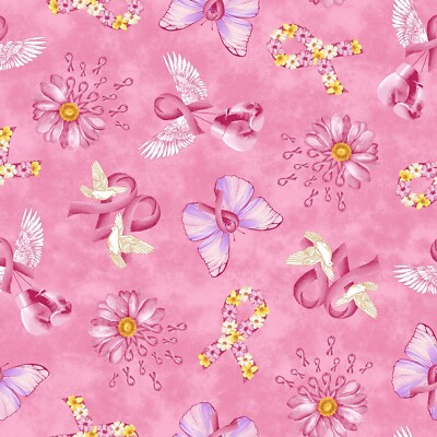 Pink Power by Lilac Bee Designs, Lt Pink Tossed Motifs  44'' Wide BTY