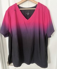Koi Lite Scrub Top Women  s 3X Pink/Purple/Black Stretch Pockets EUC