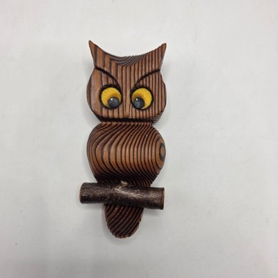 Vintage Carved Wood Owl Wall Hanging Rustic Folk Art Layered Texture Decor