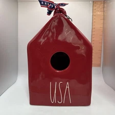 Rae Dunn “USA” Square Birdhouse With Ribbon - 4th Of July - New In Box