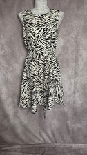 Black White Zebra Dress 12 Skater Tie Waist Party Holiday Sleeveless Warehouse
