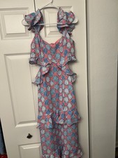 Maxi Summer Dress Pink and Blue Size Médium Sleeveless
