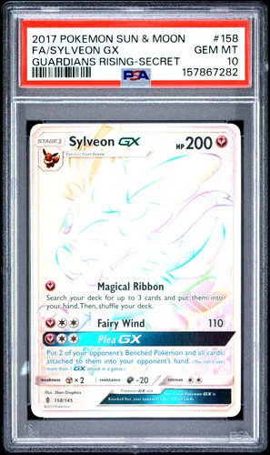 2017 POKEMON SUN & MOON GUARDIANS RISING SECRET #158 FULL ART/SYLVEON GX PSA 10