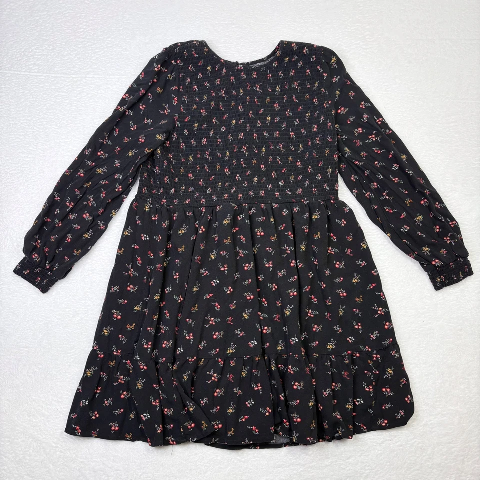 Mini Vestido American Eagle XL Negro Floral Manga Larga Calado Boho Campesino Foto 2 de 4