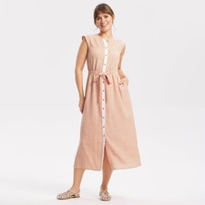 Women's Button-Front Midi A-Line Dress - Universal Thread Orange Striped S