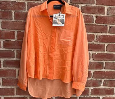MINKPINK Oversized Button Front Shirt Orange High Low Boxy women's Medium NWT