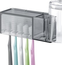 5 Slots Wall Mount Toothbrush Holder with Cover, Self Adhesive Gray